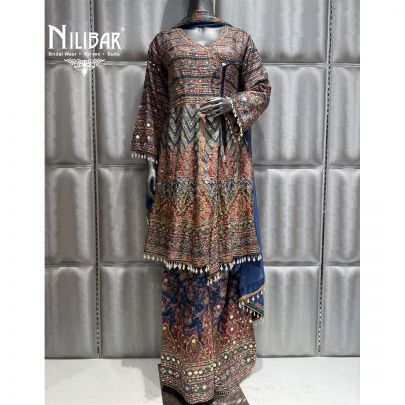 Blue Crepe Printed Garara Suit