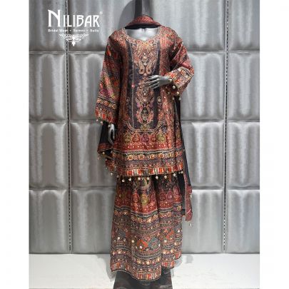 Black Crepe Printed Garara Suit