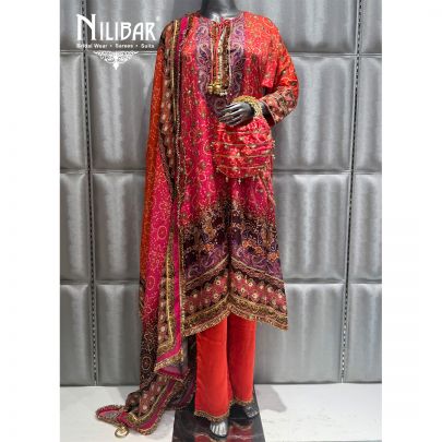 Pink Crepe Printed Bandhani Pant Suit