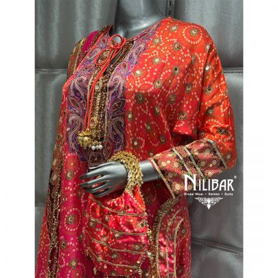 Pink Crepe Printed Bandhani Pant Suit