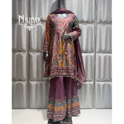 Purple Crepe Embroidered Garara Suit