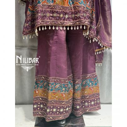 Purple Crepe Embroidered Garara Suit