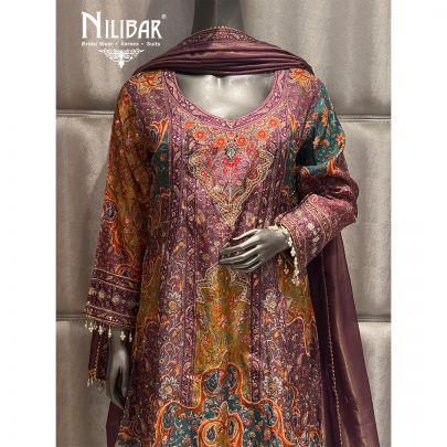 Purple Crepe Embroidered Garara Suit