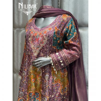 Purple Crepe Embroidered Garara Suit