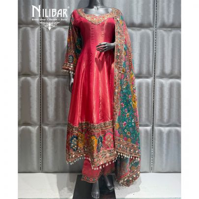 Pink Crepe Embroidered Palazzo Suit