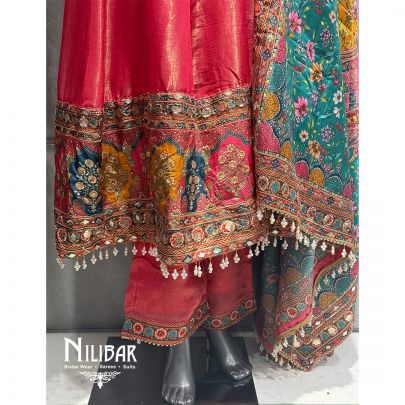 Pink Crepe Embroidered Palazzo Suit