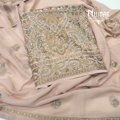 Pale Pink Crepe Unstitched Suit Paired With Georgette Dupatta