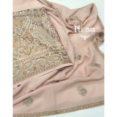 Pale Pink Crepe Unstitched Suit Paired With Georgette Dupatta