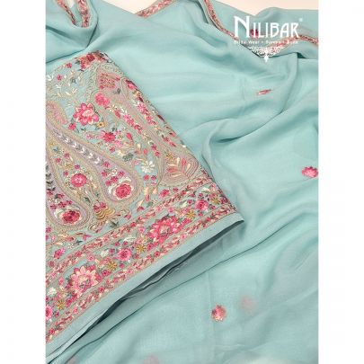 Light Blue Crepe Unstitched Suit Paired With Georgette Dupatta