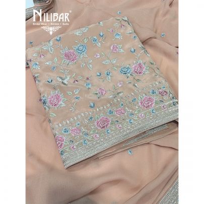 Peach Crepe Unstitched Suit Paired With Georgette Dupatta