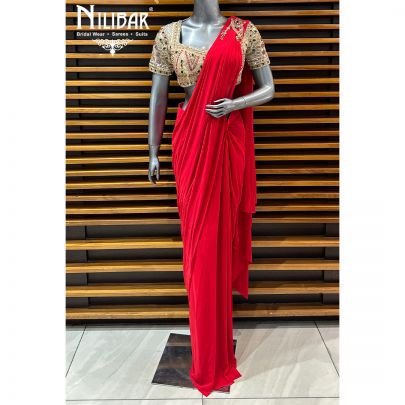 Red Lycra Drape Saree