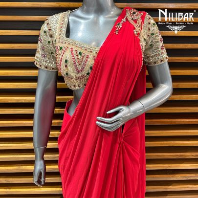 Red Lycra Drape Saree