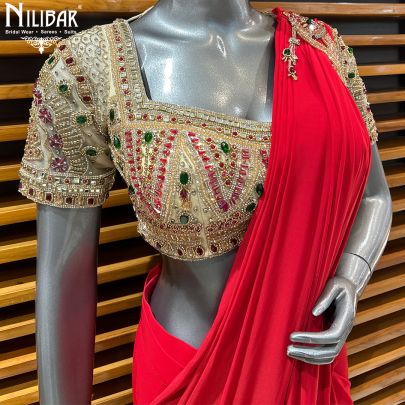 Red Lycra Drape Saree