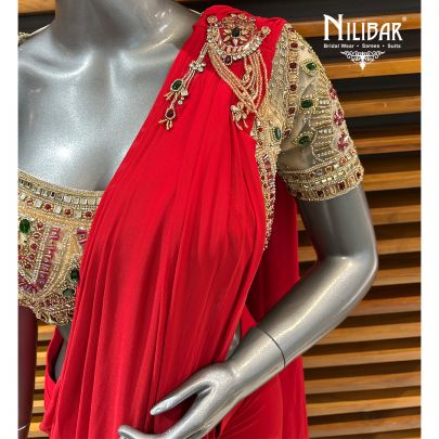 Red Lycra Drape Saree