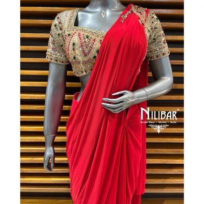 Red Lycra Drape Saree