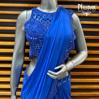 Royal Blue Organza Drape Saree