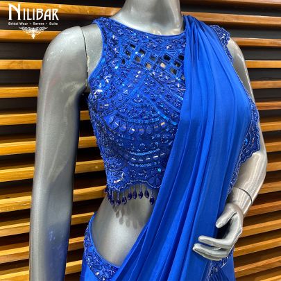 Royal Blue Organza Drape Saree
