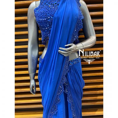 Royal Blue Organza Drape Saree