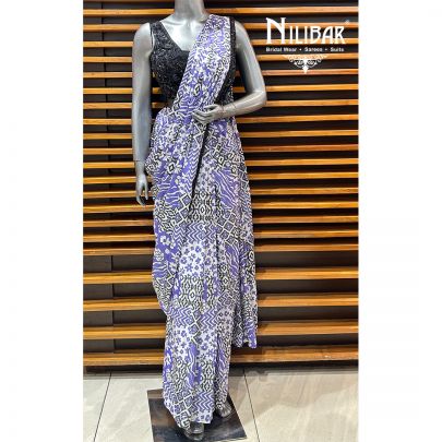 Black & Purple Chinon Drape Saree