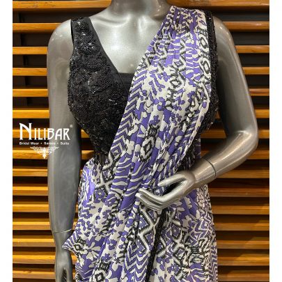 Black & Purple Chinon Drape Saree