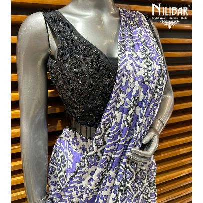 Black & Purple Chinon Drape Saree