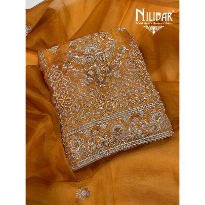 Orange Organza Unstitched Suit