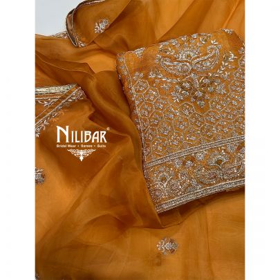 Orange Organza Unstitched Suit