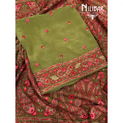 Mehandi Green Crepe Unstitched Suit