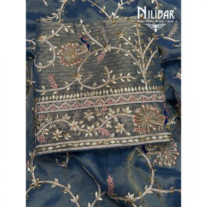 Blue Tissue Organza Unstitched Suit