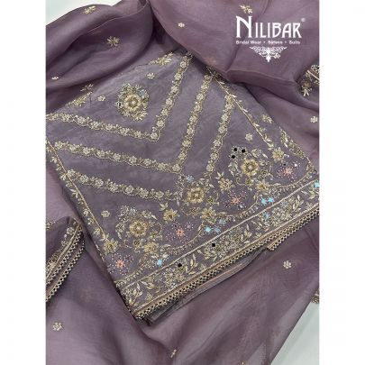 Lilac Crepe Unstitched Suit Paired With Organza Dupatta
