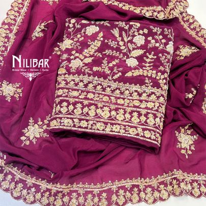 Wine Crepe Unstitched Suit