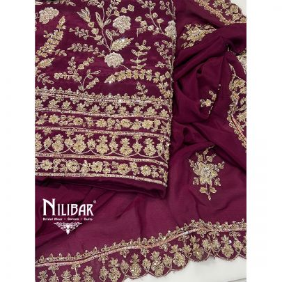 Wine Crepe Unstitched Suit