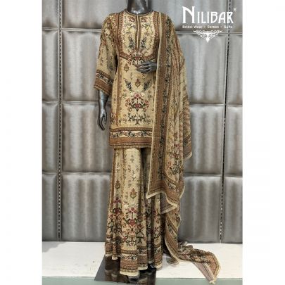 Ivory Crepe Net Straight Shirt Paired With Palazzo