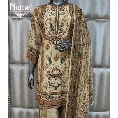 Ivory Crepe Net Straight Shirt Paired With Palazzo