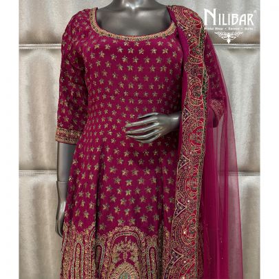 Wine Crepe Net A-Line Shirt Paired With Palazzo