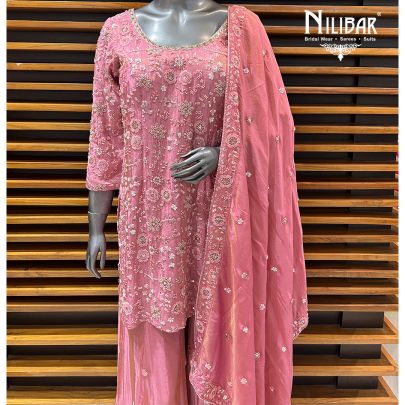 Onion Pink Lamé Silk Flared Palazzo Suit