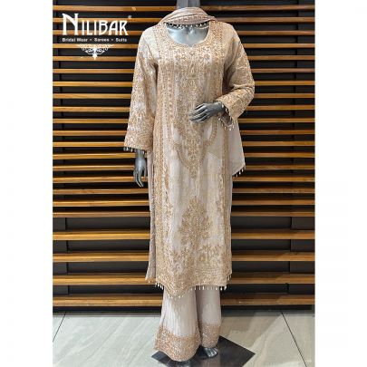 Silver Grey Lamé Silk Loose Pant Suit