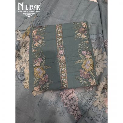 Pista Green Mul Cotton Unstitched Suit