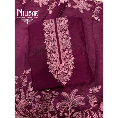 Wine Mul Cotton Unstitched Suit