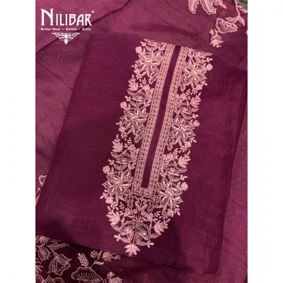 Wine Mul Cotton Unstitched Suit