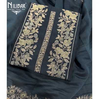 Moon Blue Mul Cotton Unstitched Suit