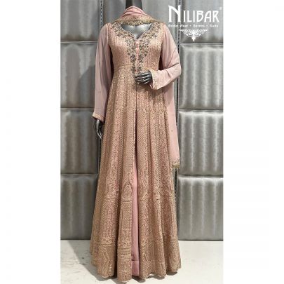 Pastel Pink Georgette Palazzo With Long Cape