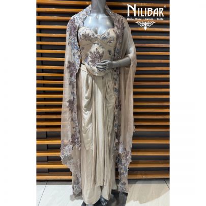 Mouse Organza Corset Paired With Blouse, Cape & Pleated Satin Skirt Set