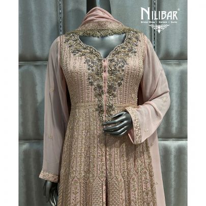 Pastel Pink Georgette Palazzo With Long Cape