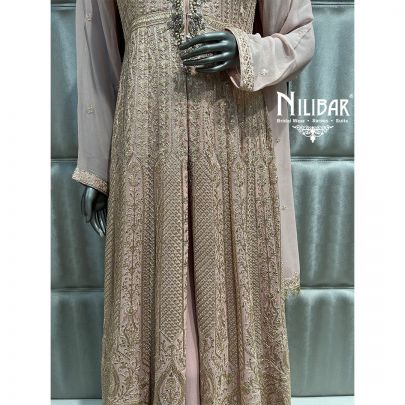 Pastel Pink Georgette Palazzo With Long Cape