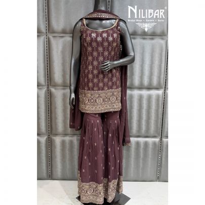 Grape Purple Georgette Short Shirt Paired With Garara Lower and Dupatta