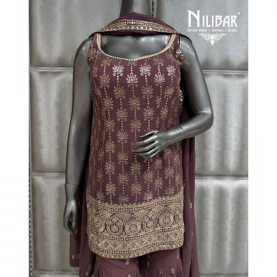 Grape Purple Georgette Short Shirt Paired With Garara Lower and Dupatta