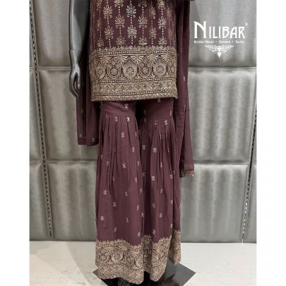 Grape Purple Georgette Short Shirt Paired With Garara Lower and Dupatta