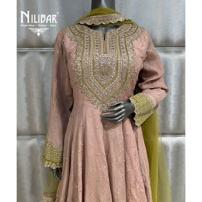 Rose Gold Pink and Green Chinon Garara With Peplum Top