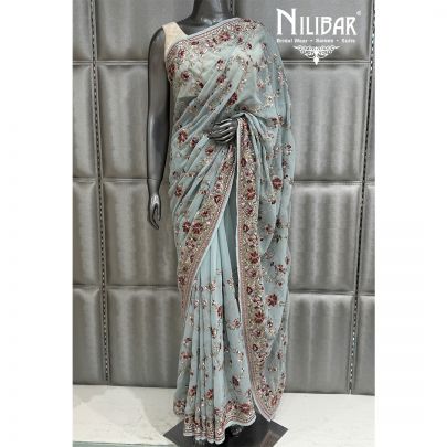 Teal Blue Georgette Saree